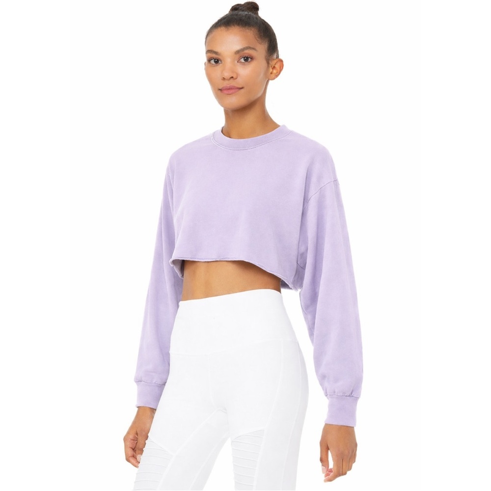 TNA Aritzia Lilac Cropped Sweatshirt Cotton Raw Hem Lounge Top 2XS